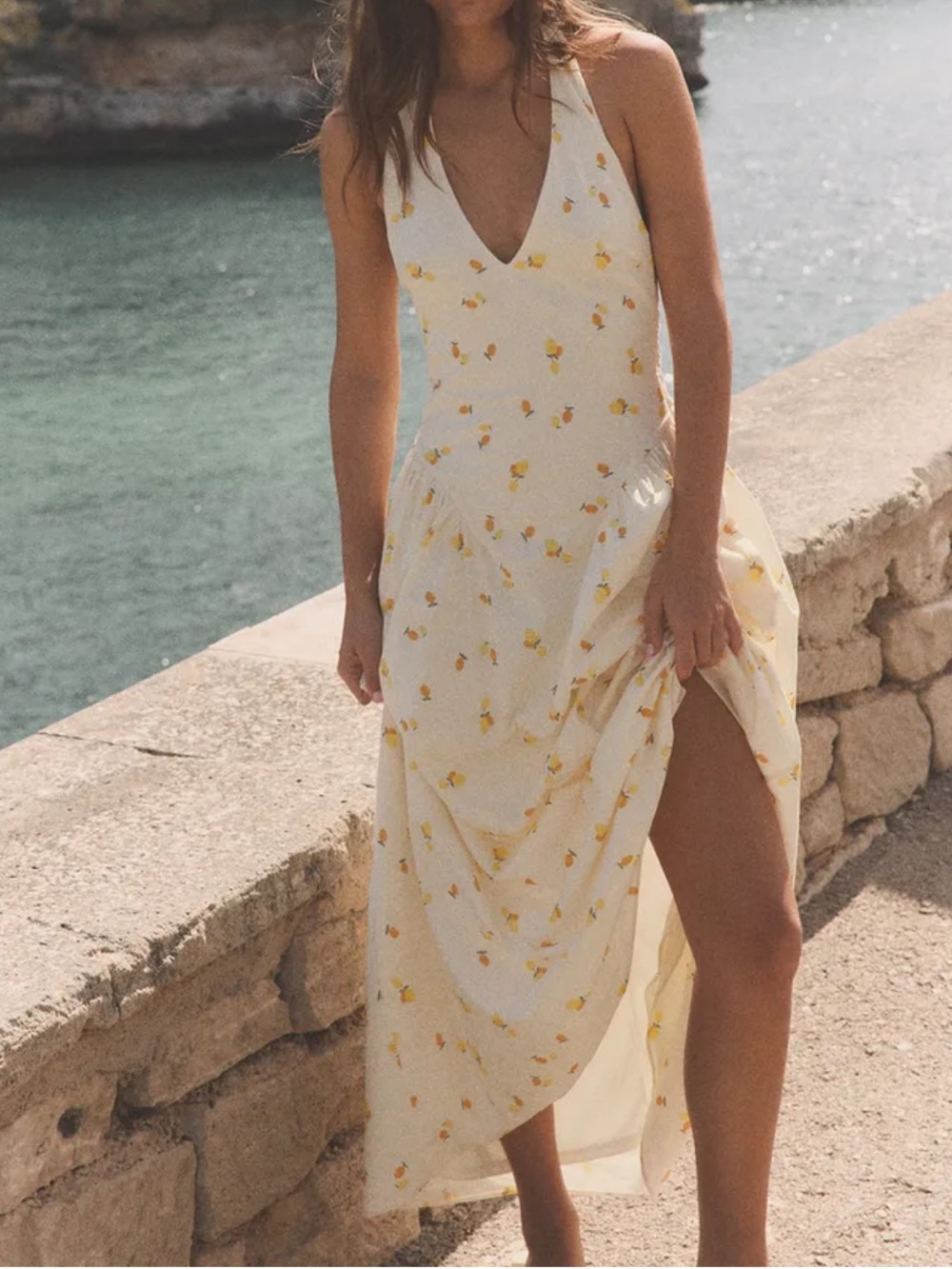 Zara White Halter Midi Dress fruit print